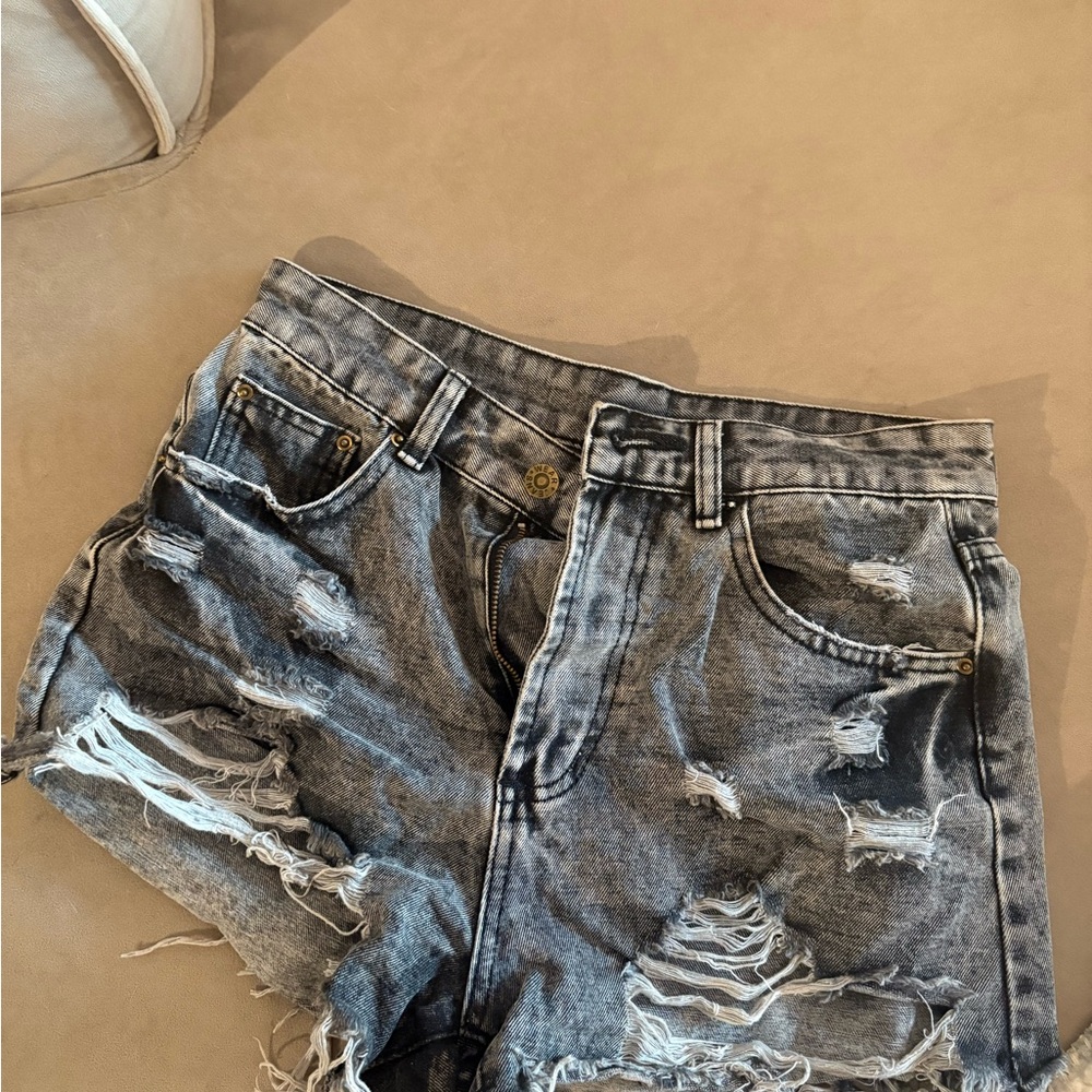 Distressed Gray Denim Shorts
